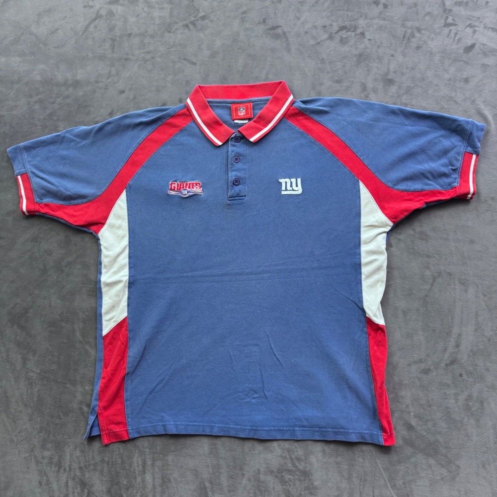 Vintage NFL New York Giants Polo Shirt Blue Red Color Block Mens XL Sporty